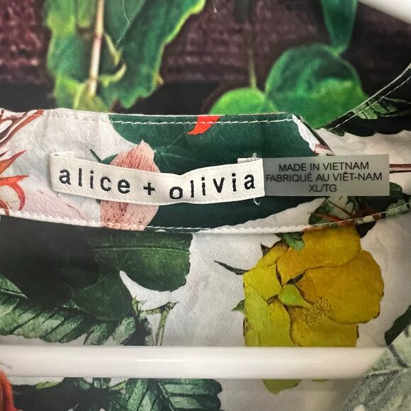 Alice + Olivia Cailin Tropical Mini Dress XL Sunrise Hawaiian Floral Midi $440 - Picture 4 of 7